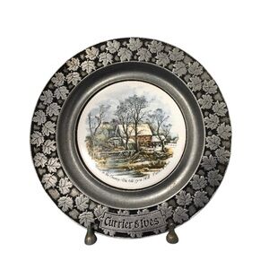 Currier & Ives Plate The Old Gristmill Pewter Ceramic